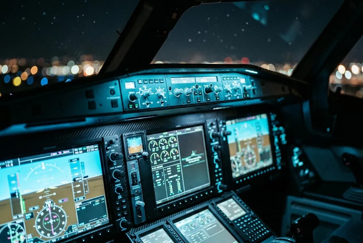 An airliner cockpit at altitude